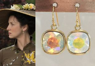 Claire Fraser Randall Outlander Opal Gold Square Drop Earrings- e756