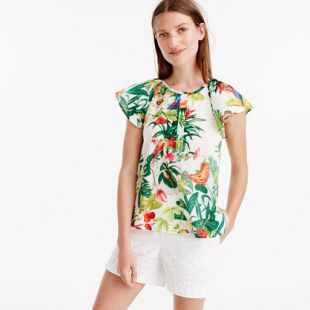 RUFFLE-SLEEVE TOP IN RATTI® INTO THE WILD PRINT