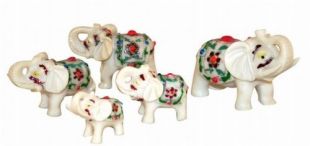 Antique Ivory Finish Set Of 5 Cute Elephants