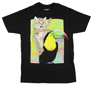 Hybrid Apparel Kitty Cat Toucan Ride Funny Humorous Adult T-Shirt (Small)