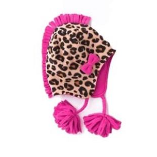 Jumping Beans Girls Medium Animal Print Beanie Pink Fringe Cold Weather Hat NEW