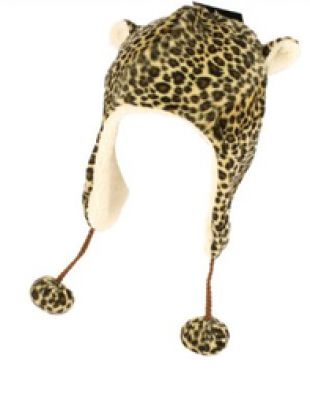 Cheetah Print Faux Animal Hat with Pom Pom
