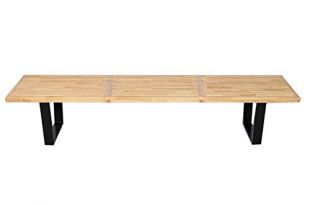 Emorden Furniture George Nelson Platform Bench (3 Sizes), Ash Wood Top for Superior Strength. Ebonized & Finger-Jointed Black Painted Legs for Durable, Finished & Simple Assembly.(Natural, 4 Feet)