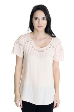 Ella Moss Short Sleeve Stella Tee Blouse Eyelet Embroidery