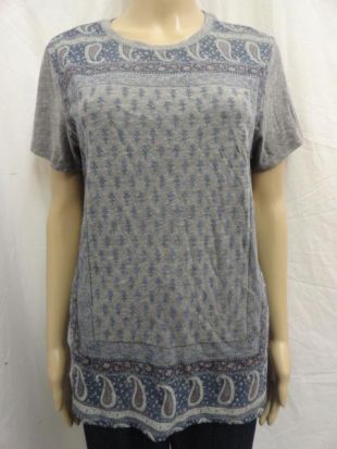 LUCKY BRAND GREY MULTI PAISLEY SOFT STRETCH TEE
