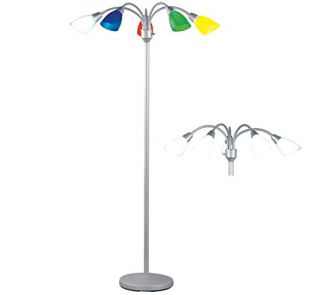 Park Madison Lighting PMF-4655-60 70" Tall 5 Light Floor Lamp with Fully Adjustable Arms and White and Color Shades Included, 14" x 13" x 17", Silver
