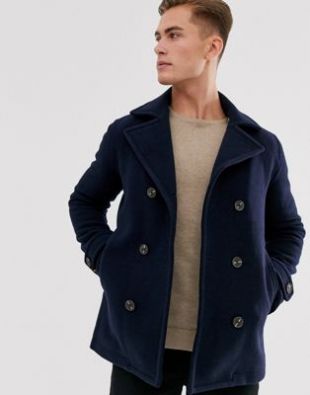 Selected Homme - Caban croisé en laine - Bleu marine