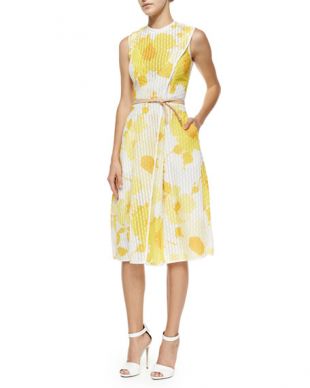 Floral Organza Jacquard Wrap Midi Dress