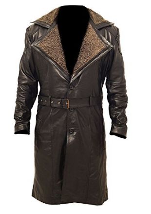 Mens Brown Fur Lapel Officer K Ryan Gosling Black Blade Runner Leather Coat