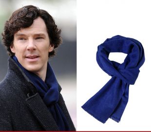 Sherlock Holme Cosplay Scarf Soft Warm Blue Unisex Wool Wrap Muffler with Tasseled Ends