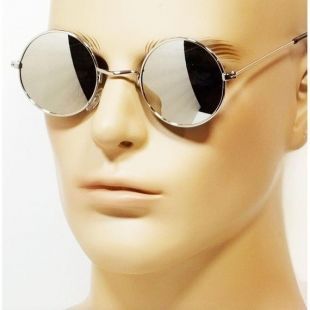 Style rétro rondes Hippie lunettes de soleil miroir lentille John Lennon argent or noir