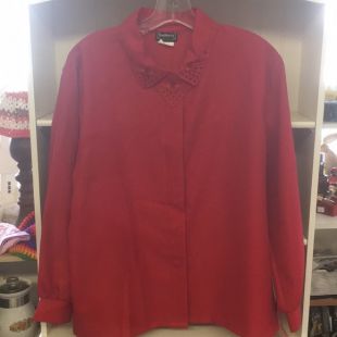 Women’s Red Button up Blouse Bob Worth sz L Petite