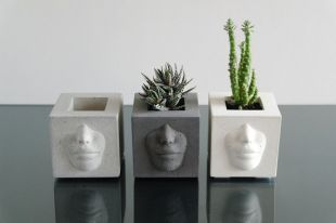 Jardinière de Table, pot en béton avec visage / Dimensions 9 x 9 cm / Couleur au choix
