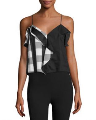 Rag & Bone Posta Ruffled Printed Tank Top, Black/White