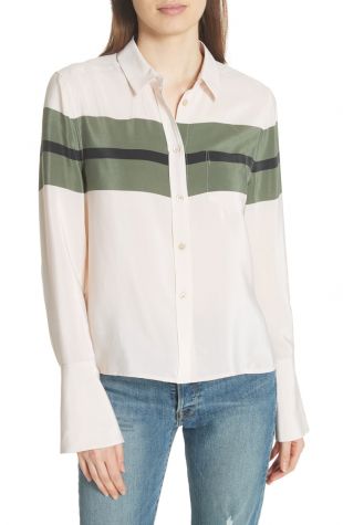 Equipment Huntley Stripe Block Silk Blouse