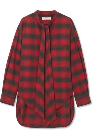 Swing oversized printed checked cotton flannel shirt
