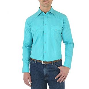 Wrangler Men’s Sport Western Two Pocket Long Sleeve Snap Shirt, turquoise, XL