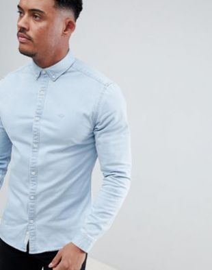 River Island Chemise en jean moulante Bleu clair délavé