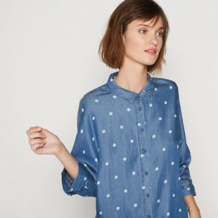 Chemise manches trois quarts à pois