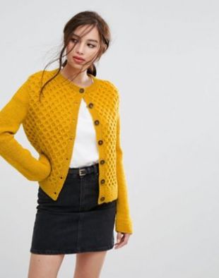 People Tree Hand Knitted Honeycomb Cable Knit Cropped Cardigan