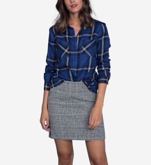 Chemise droite à manches longues à carreaux