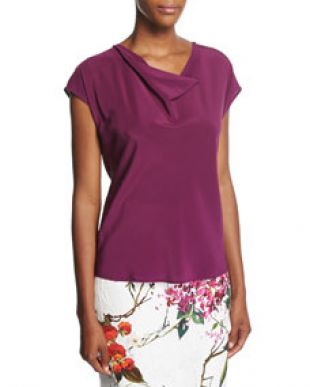 Escada Cowl Neck Cap Sleeve Silk Blouse, Purple