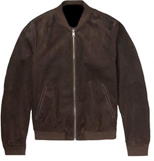 Classyak Veste Mode Bomber de qualité en Daim Marron Veste en Cuir - Marron - Large
