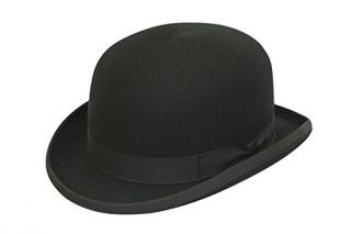 Chapeau melon rond classique 100% laine noir uni - Fabriqué à la main - avec brosse de nettoyage -  Noir - Small