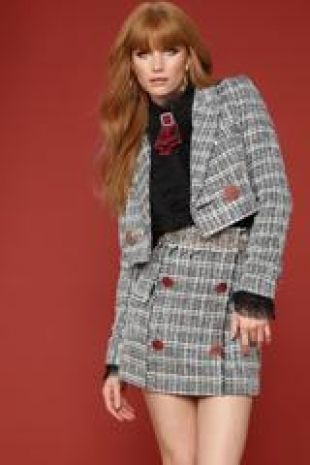 Check The Resume Tweed Matching Set   Black/White