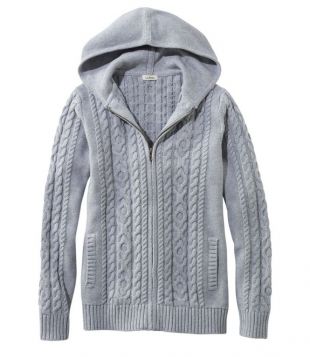 LL Bean Intl - Double L® Mixed Cable Sweater, Zip Front Hoodie LL Bean Intl