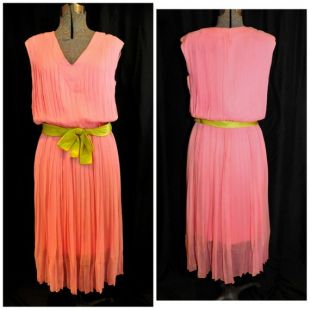 Vintage 50 ' s 60 ' s pêche plissé mousseline parti robe de Traina Teal New York / Rare LG Taille XL / ILGWU Label