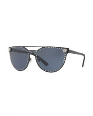 Versace Studded Flat Top Wrap Sunglasses