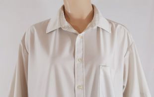 70 ' s chemise solide crémeux blanc soyeux satiné 100 % Nylon manches courtes classique loisirs Excellent Vintage authentique pour hommes par Mamy Nylons taille XL