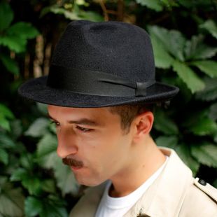 Chapeau trilby d’hiver automne bord petit chapeau fedora en feutre noir chapeau pour homme