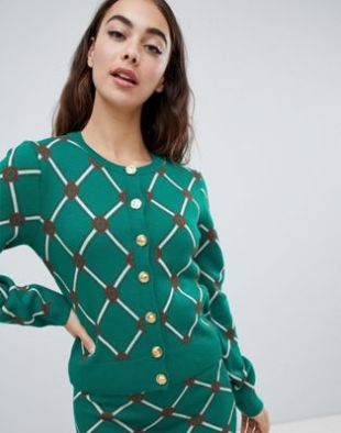 Cardigan d'ensemble motif losanges