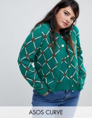 Cardigan d'ensemble à motif losanges  grandes tailles