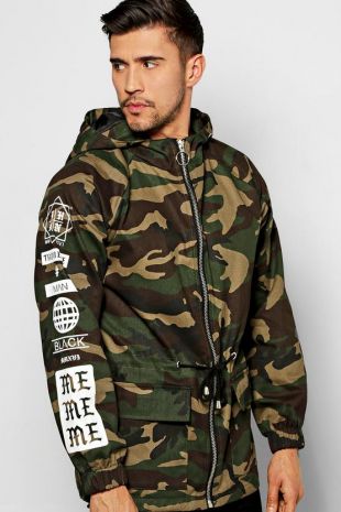 Boohoo - Camo Drawstring Hooded Parka with Sleeve Print by Boohoo