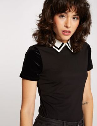 T shirt bimatière col chemisier