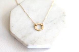 Hexagon Necklace, Minimalist gold choker
