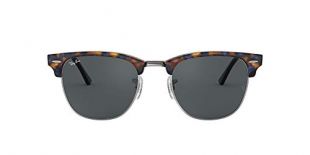 Ray-Ban RB3016 Clubmaster Square Sunglasses, Spotted Blue Havana/Blue Grey, 49 mm