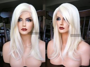 Blonde Lace Front Wig // Long Platinum Blonde Heat SAFE Pre cut Lace Front & Skin Top Medium Straight Wig w/ Side Bangs // #BG53