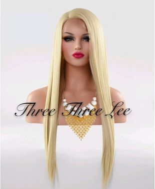 VENTE Blonde cheveux perruque cosplay avant sans colle résistant à la chaleur longue droite 13 x 6 dentelle blanc noir 22" femme en dentelle B1 doux naturel