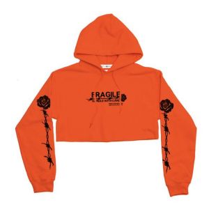 Hoodie Orange Handle With Care Crop by Petals and Peacocks