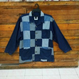 Rare Vintage des années 90 valeur baie Patchwork Denim corvée veste, s’adapte à XL, conception de Boro japonais