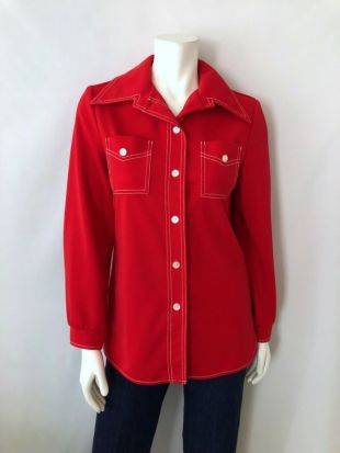 Vintage 70 femmes Jack Winter, DIsco, veste de loisirs, rouge, collier papillon (M)