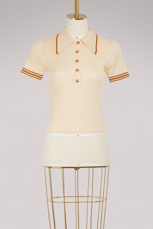 ACNE STUDIOS Shanita Sheer Top in Ivory White/Tobacco Stripe