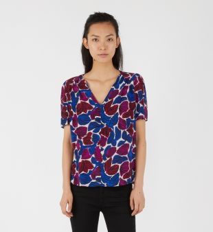 Top droit en soie fluide à imprimé feuilles