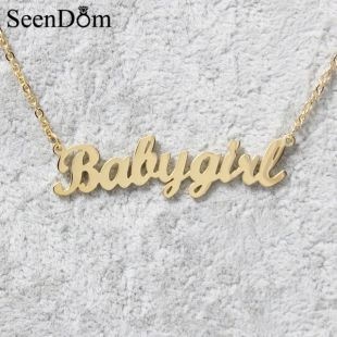 Gold Color "Babygirl" Name Necklace Stainless Steel Nameplate Choker Handwriting Signature Necklace For Girls in Pendant Necklaces from Jewelry & Accessories on Aliexpress.com | Alibaba Group