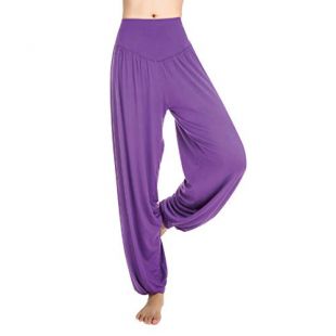 Aivtalk-Sarouels Pantalon Yoga Bouffant Modal pour Femme -Bloomer Elastique Extensible - Harem Pants Danse Pilates Sport-Violet-XL