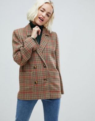 Monki - Monki Blazer ajusté à carreaux Marron